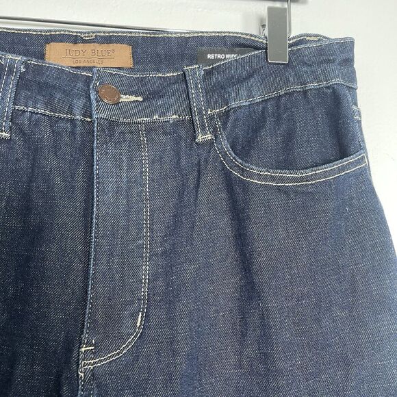 JUDY BLUE Retro Wide Leg Denim Jeans Size 14W Dark Wash Blue Modern Chic Casual - Picture 3 of 11